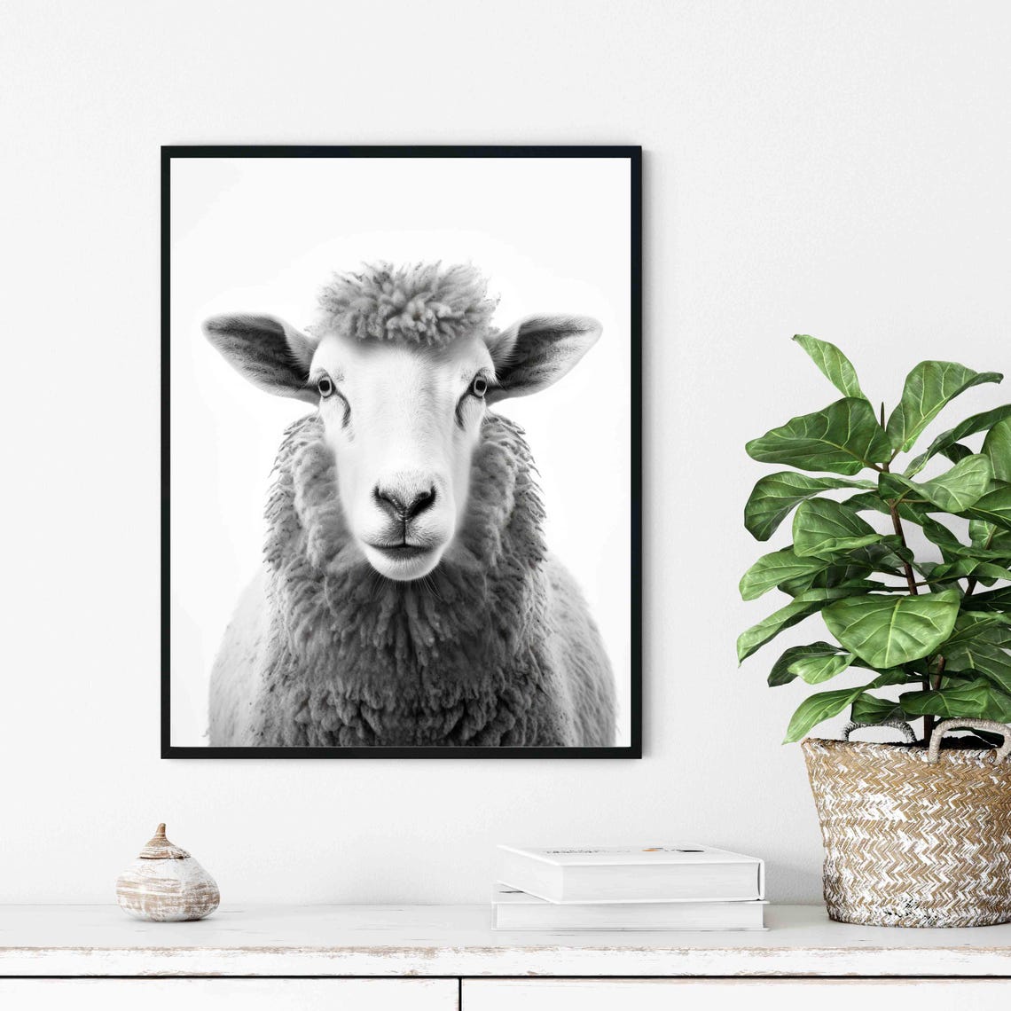 Sheep Black and White Woolly Farm Animal Front Portrait Poster - Image 3