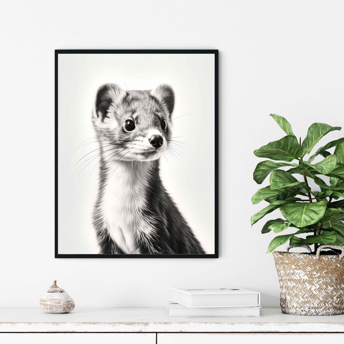 Stoat Black and White Close Up Curious Wild Weasel Portrait Poster - Image 4