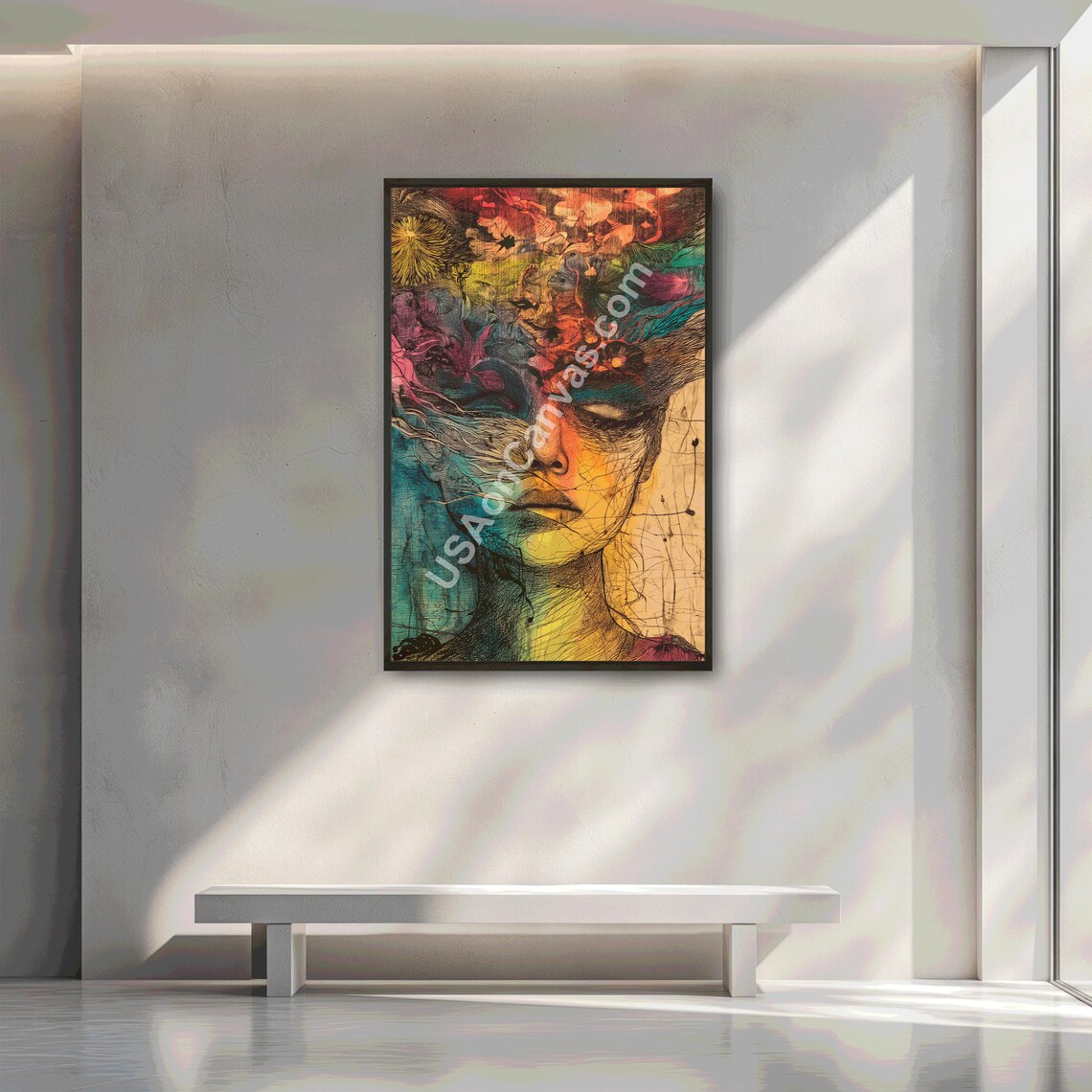 Colorful Surreal Female Portrait Abstract Dreamlike Face Poster