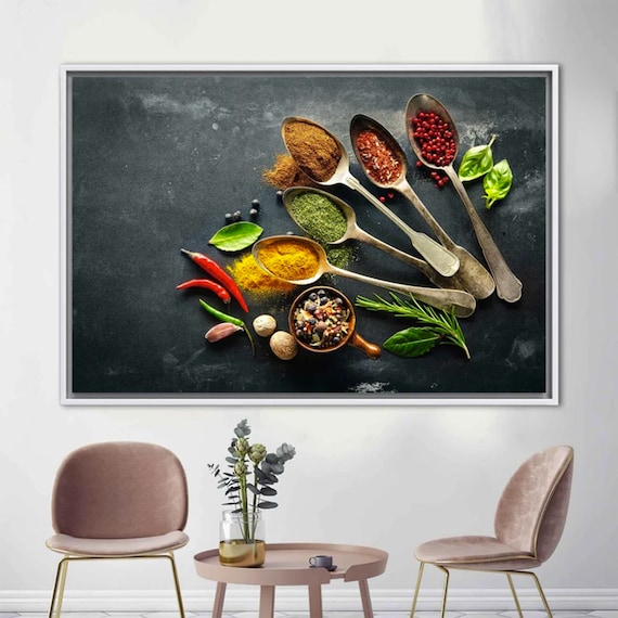 Colorful Spices Spoons Dark Background Kitchen Food Photography Poster