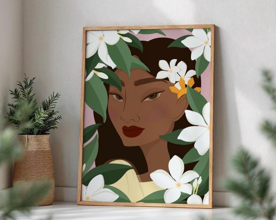 Filipina Woman Among Sampaguita Flowers Tropical Portrait Poster