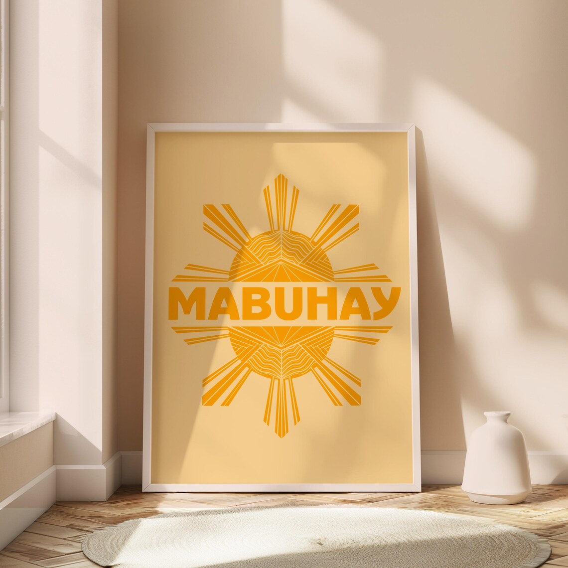 Mabuhay Golden Philippine Sun Symbol Bold Typography Filipino Culture Poster