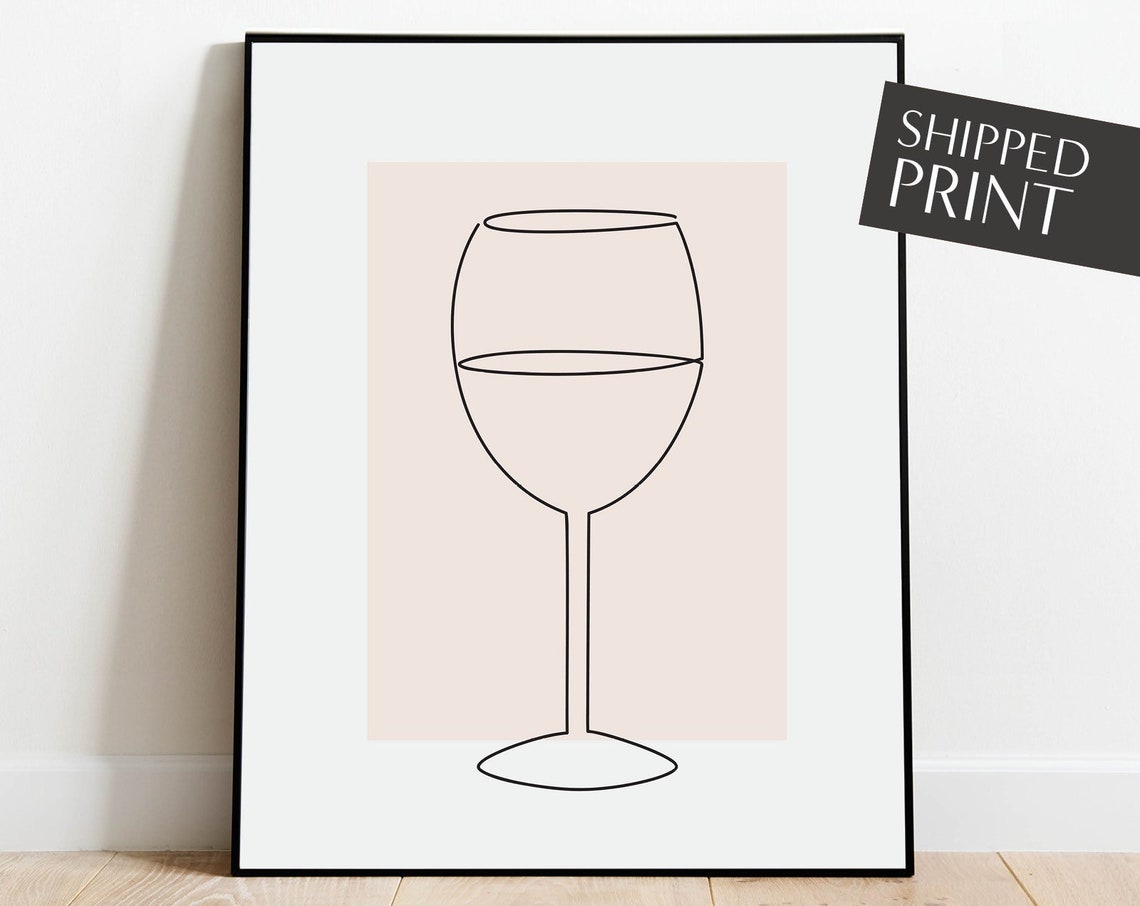 Wine Glass Line Drawing Poster Blush Pink Minimalist Kitchen Art - Image 4