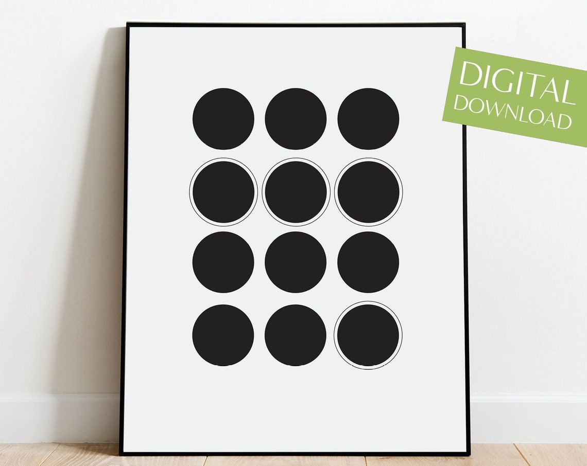 Black Circle Grid Mid Century Modern Abstract Poster Minimalist