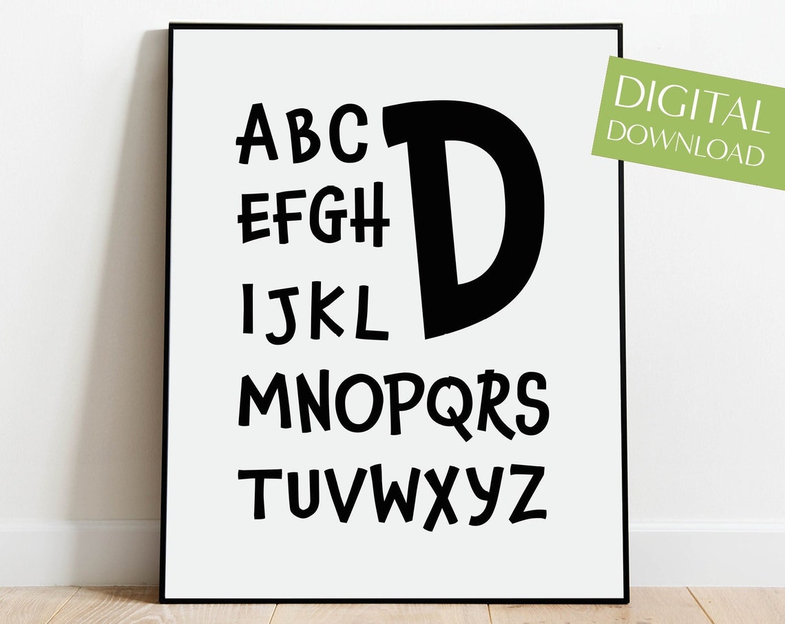 Alphabet Nursery Art With Oversized Letter D Black White Poster