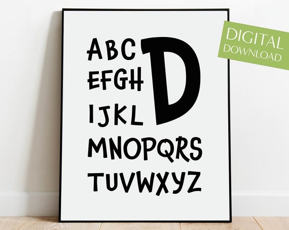 Alphabet Poster Abc Print Instant Nursery Black And White Nursery Prints Letter D Prints Letter Print