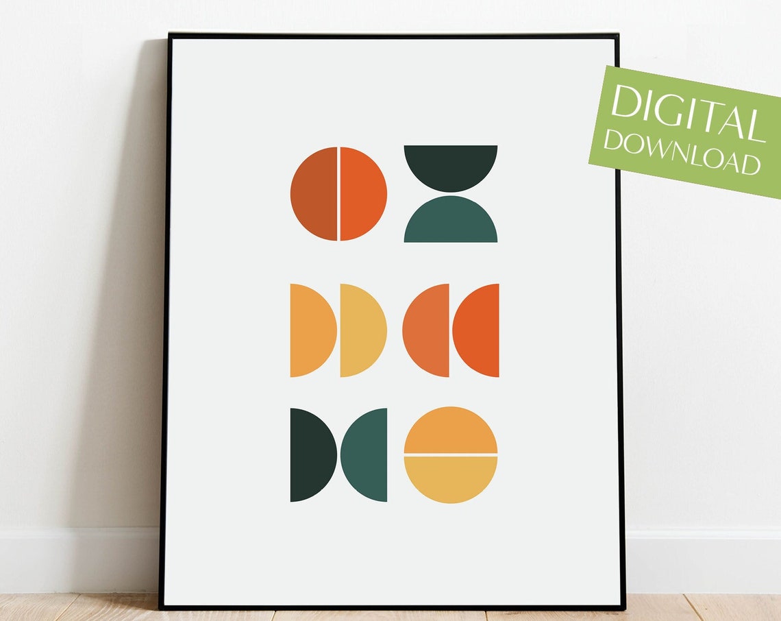Mid Century Modern Geometric Half Circle Retro Abstract Wall Art - Image 4