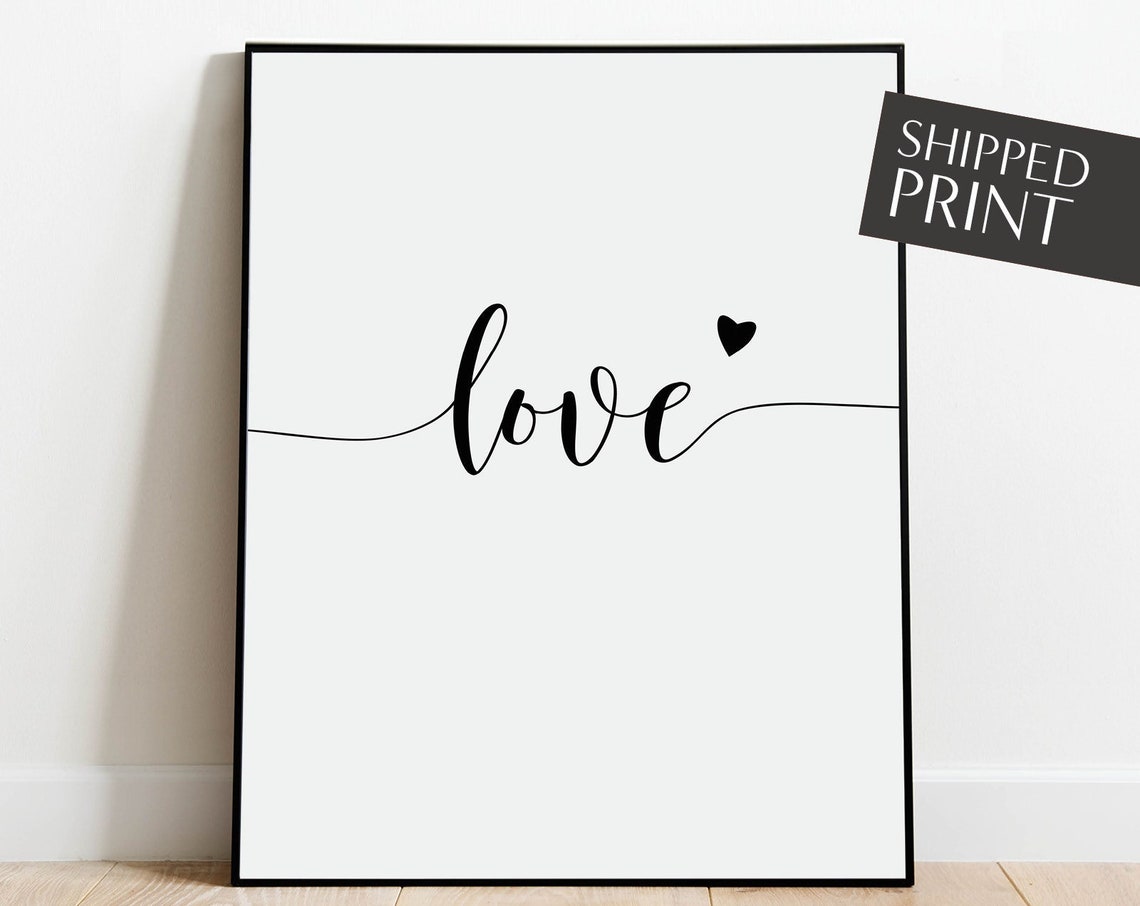 Love Script Typography With Heart Minimalist Black White Poster - Image 4