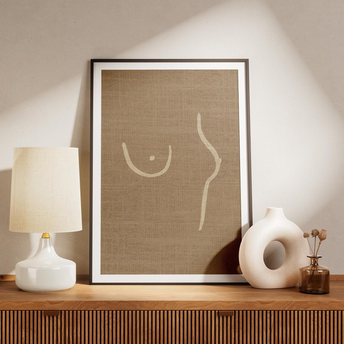 Minimalist Woman Poster, Beige Texture Abstract - Image 2