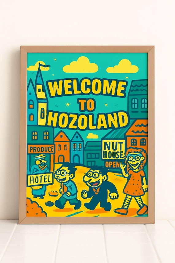 Welcome To Hozoland Cartoon Pop Art Colorful Street Town Poster