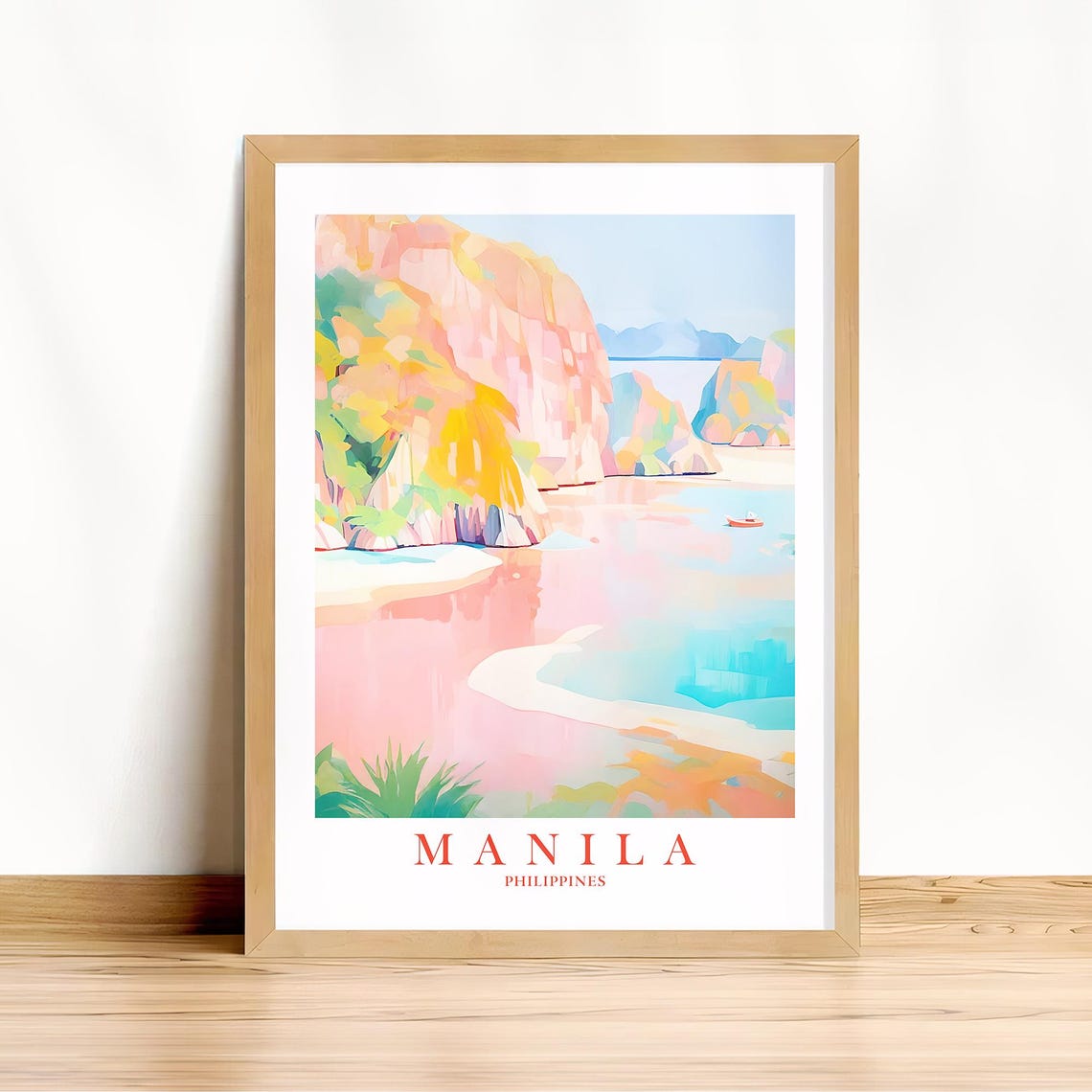 Manila Philippines Pastel Cliffs Turquoise Bay Travel Poster
