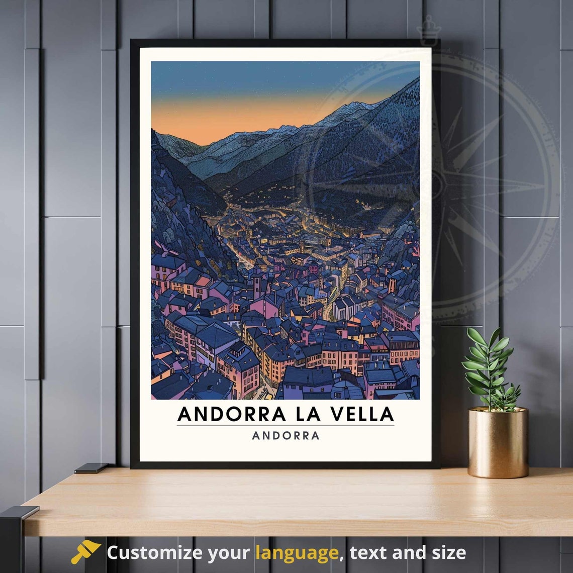 Andorra la Vella Capital Night Lights Mountain Valley Poster