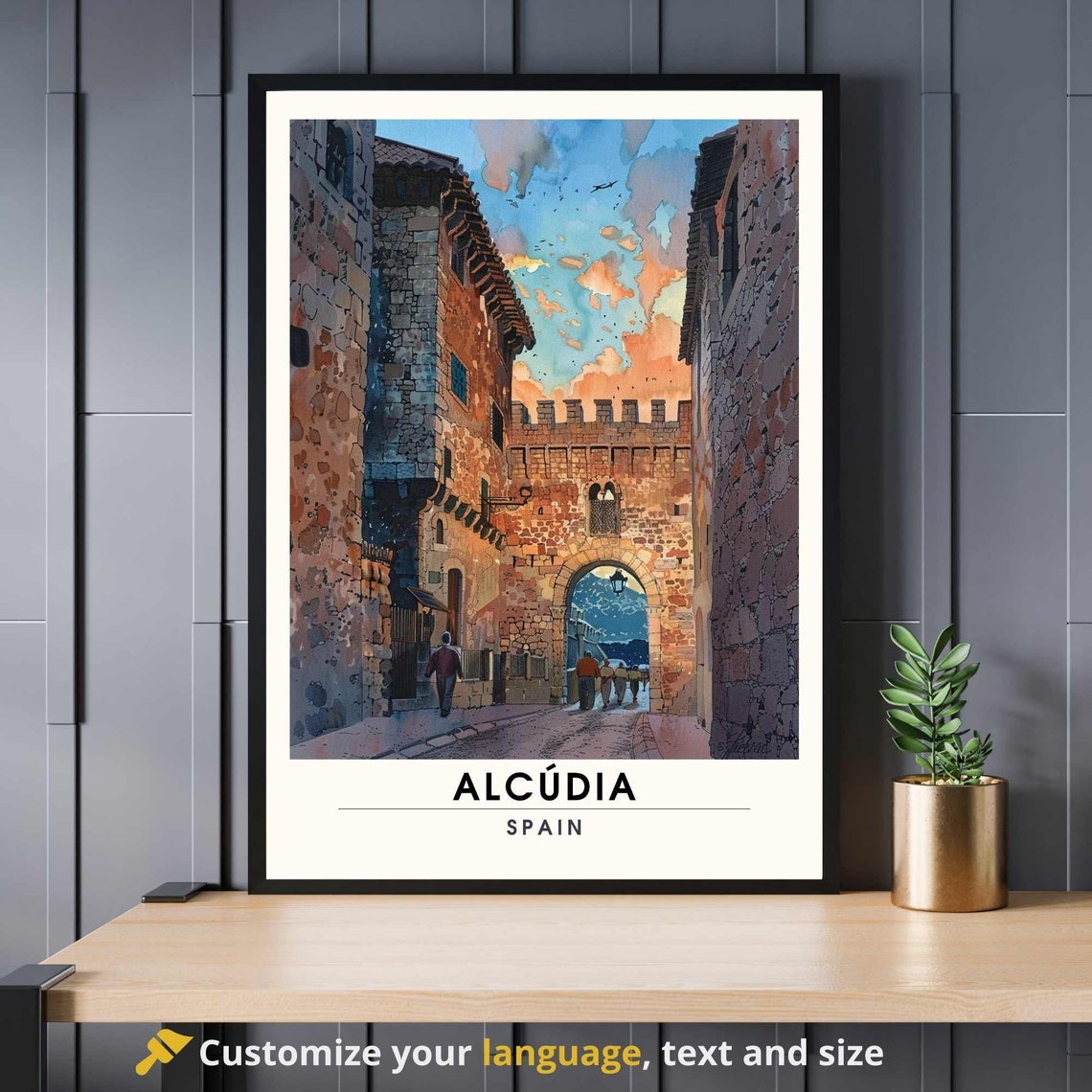 Alcúdia Spain Old Town Stone Arch Gate Historic Travel Poster