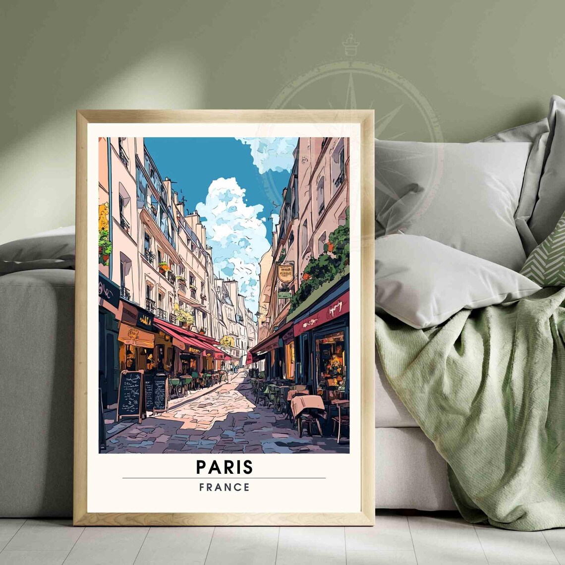 Paris France Rue Mouffetard Sunny Cobblestone Cafe Street Poster - Image 3