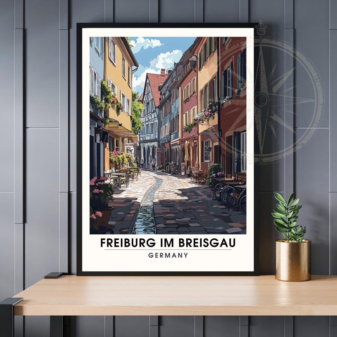 Freiburg Im Breisgau Old Town Cobblestone Street Scene Poster