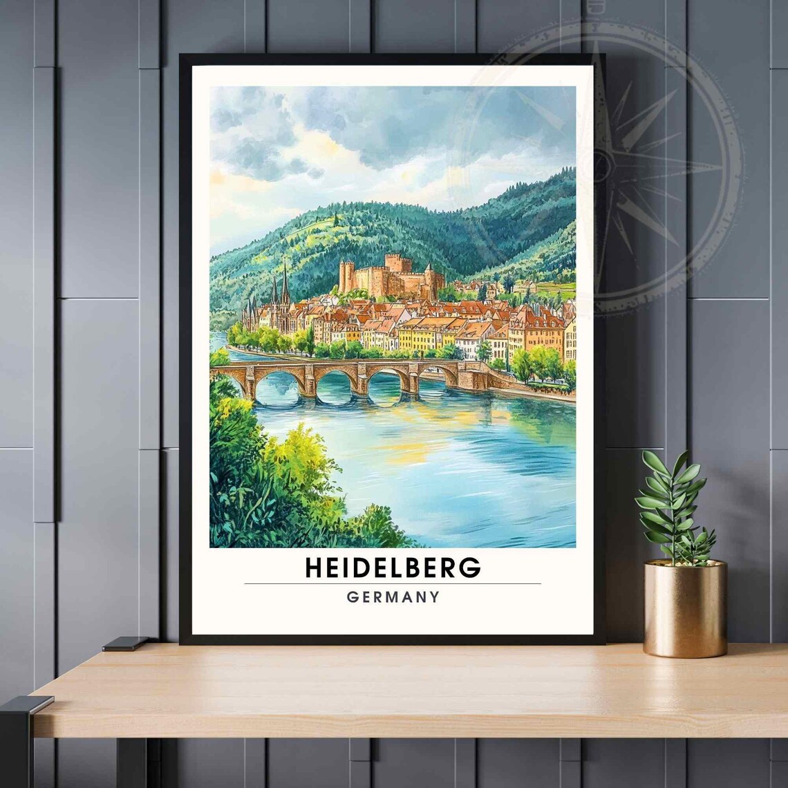 Heidelberg Watercolor Old Bridge Castle Germany Travel Poster - Image 4