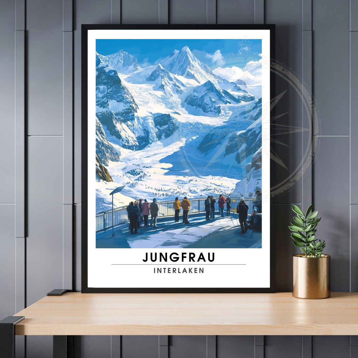 Jungfrau Interlaken Switzerland Alpine Travel Poster Snowy Peak Decor