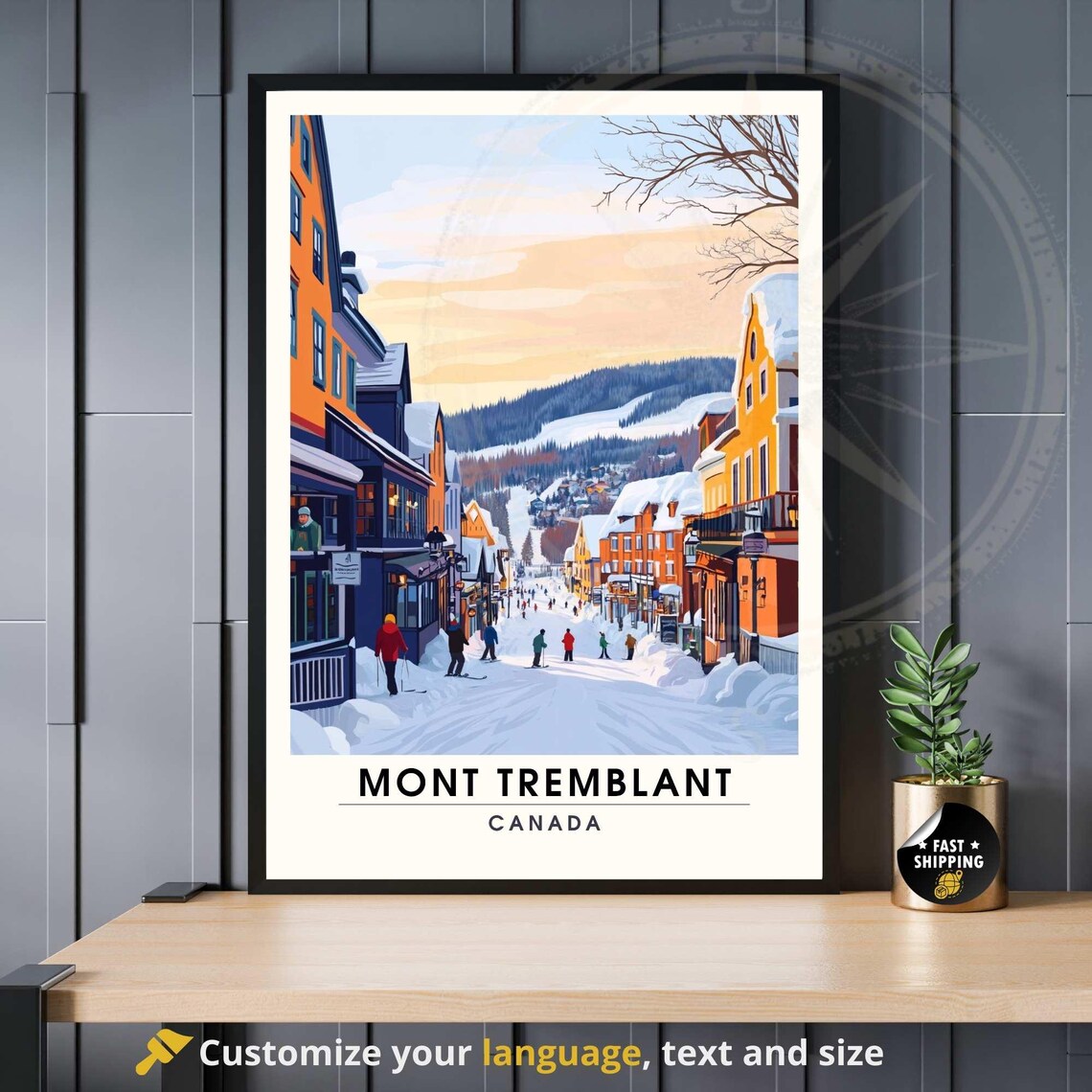 Mont Tremblant Canada Alpine Winter Ski Village Sunset Travel Poster