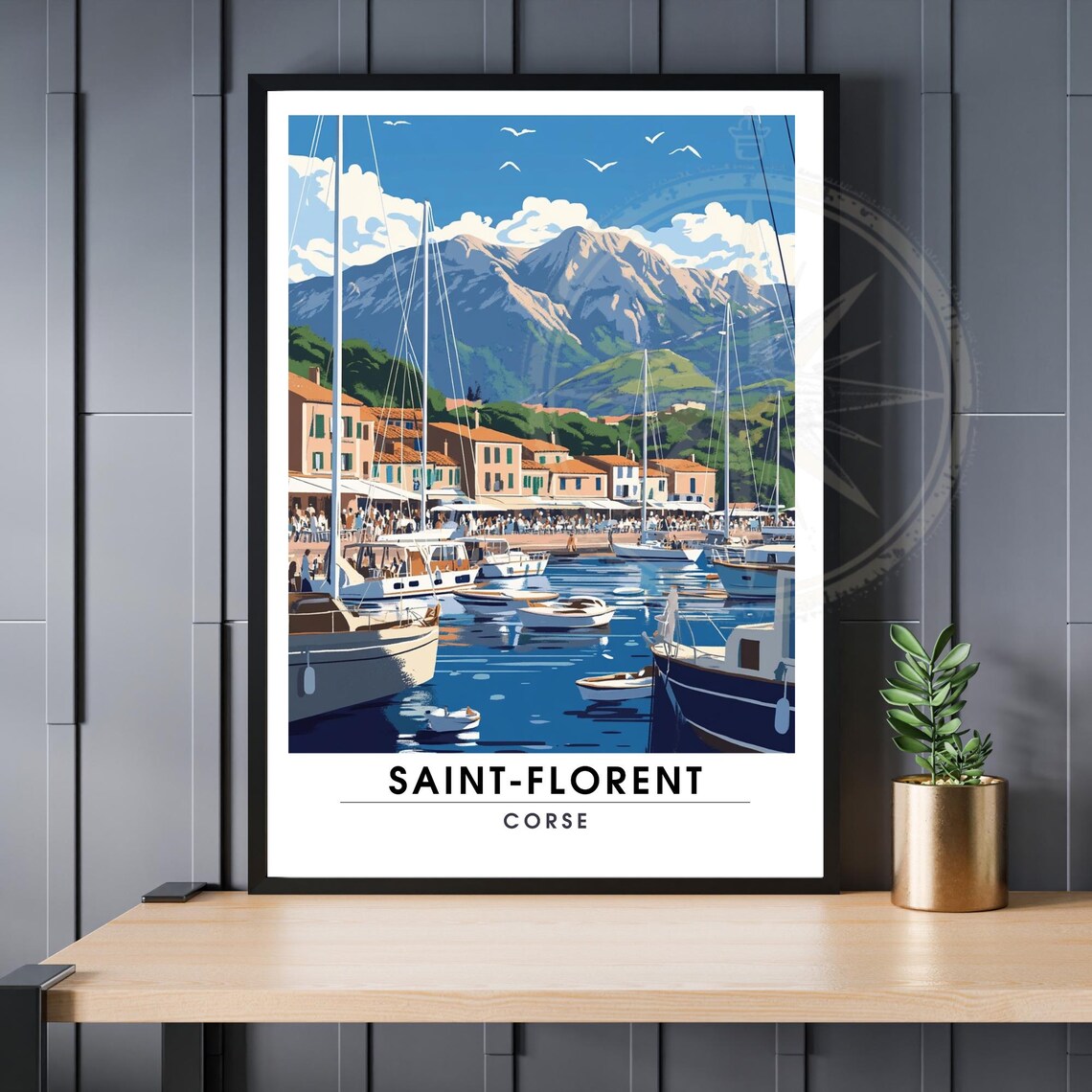 Saint Florent Corsica Marina Vintage Travel Illustration Poster