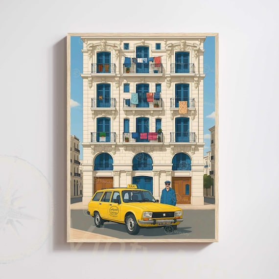 Algiers Algeria Vintage Yellow Taxi Street Scene Culture Poster