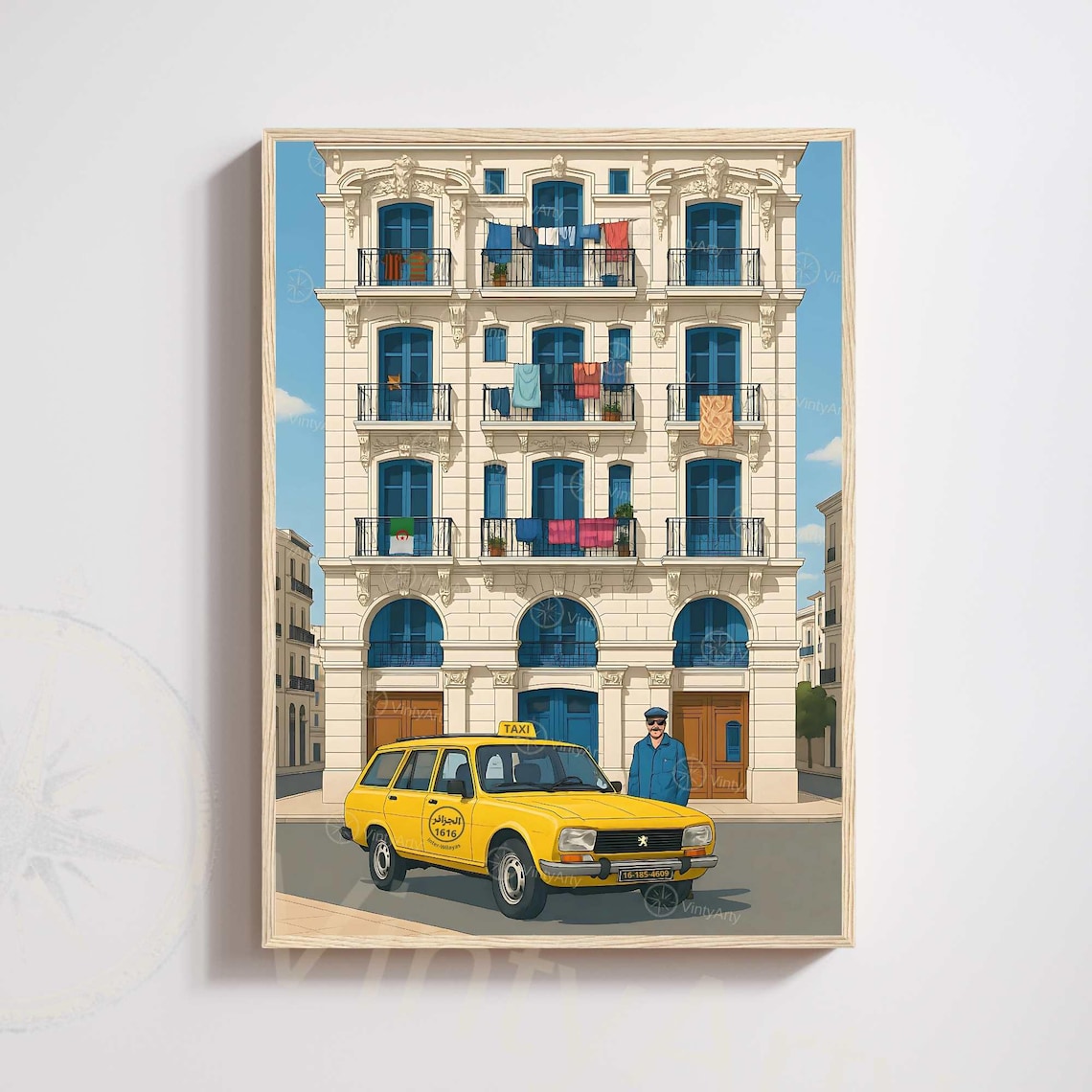 Algiers Algeria Vintage Yellow Taxi Street Scene Culture Poster