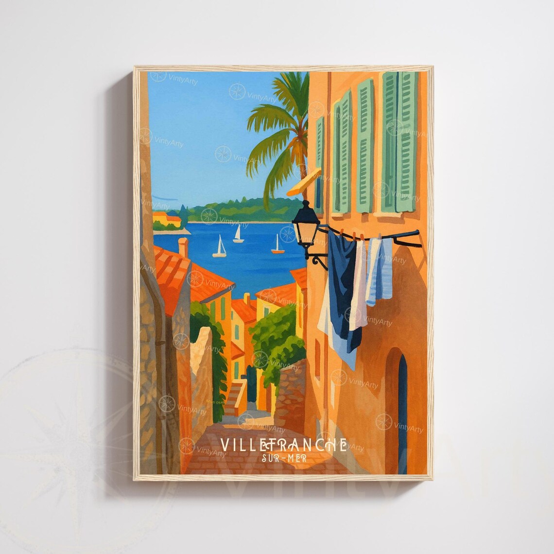 Villefranche sur-Mer Harbor Alley Laundry Sailboats View Art Poster