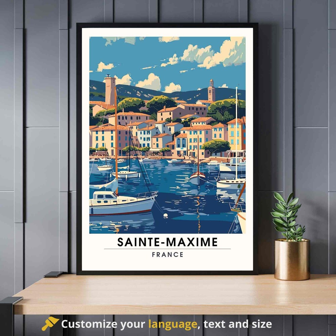 Sainte-Maxime France Harbor Sailboats Vintage Travel Art Poster