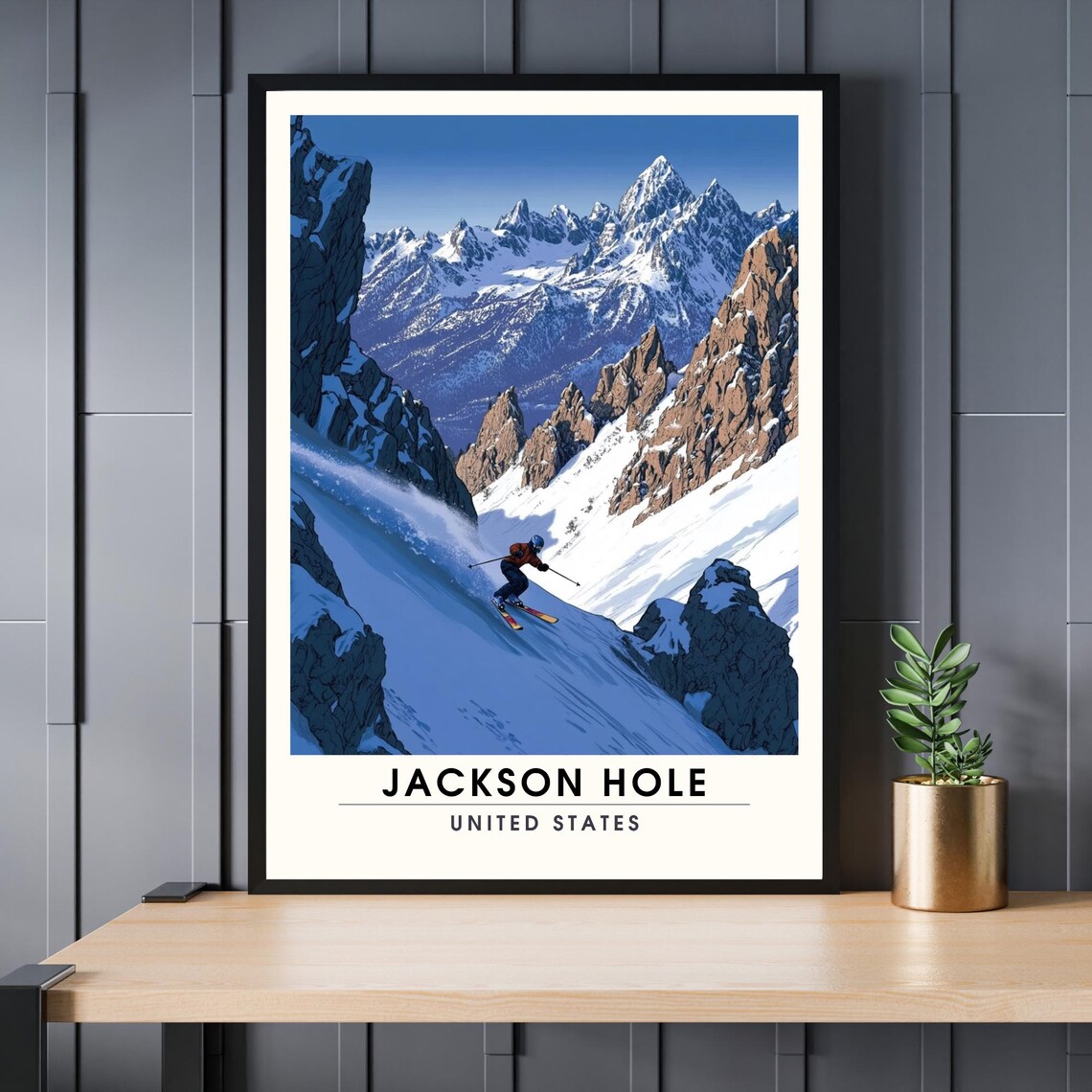 Jackson Hole Ski Descent Steep Mountain Couloir Extreme Powder Poster