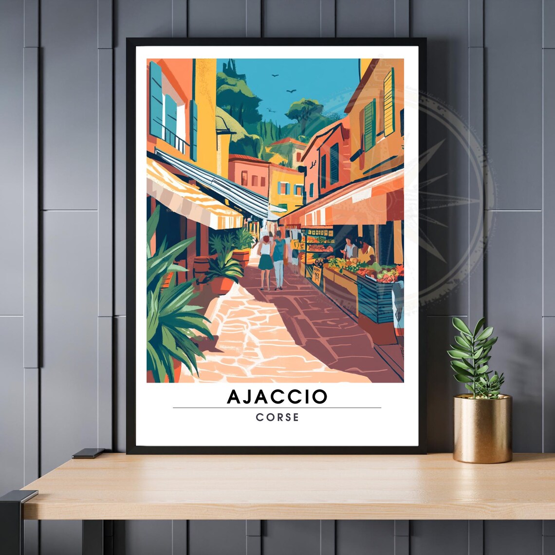 Ajaccio Corse Street Market Colorful Mediterranean Travel Poster