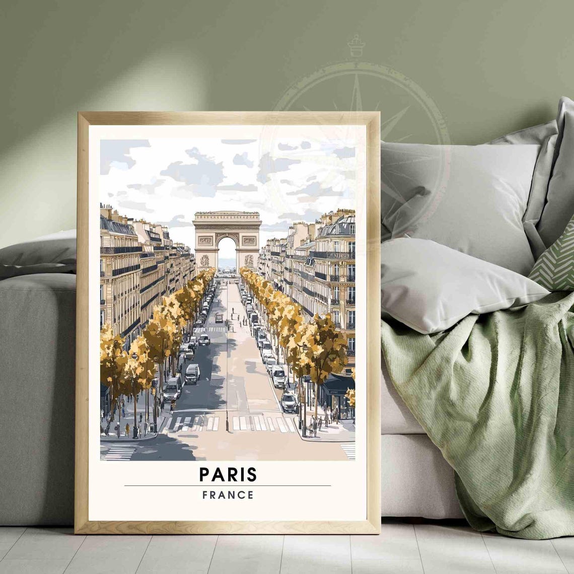 Paris Champs-Elysees Tree Lined Avenue Arc de Triomphe Travel Poster - Image 3