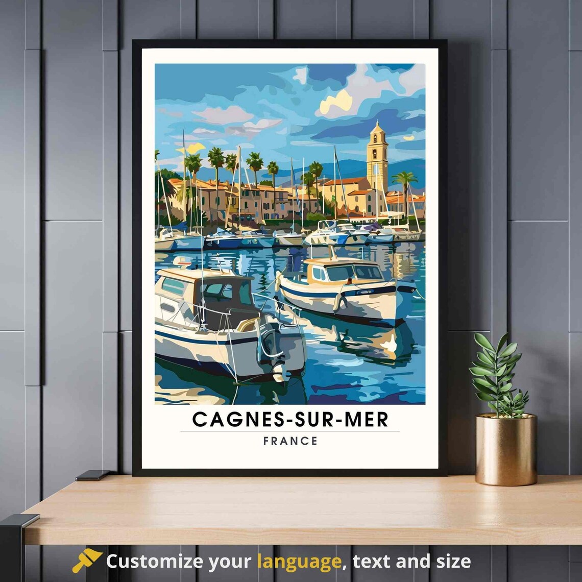 Cagnes-sur-Mer France Harbor Vintage Sailboat Travel Scene Poster