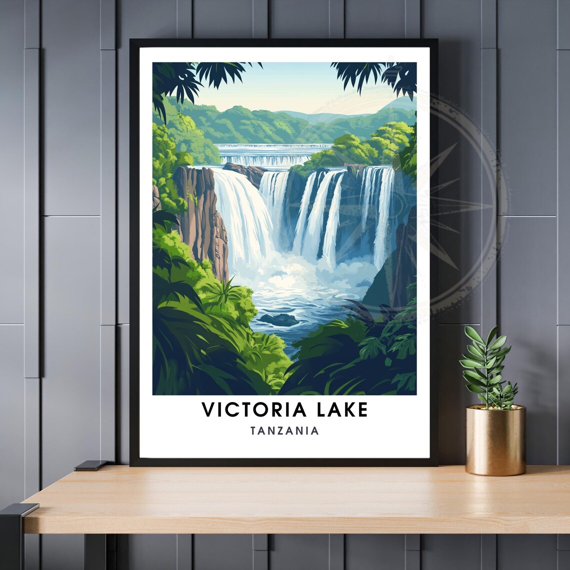 Victoria Lake Tanzania Waterfalls Jungle Cascades Vintage Travel Poster
