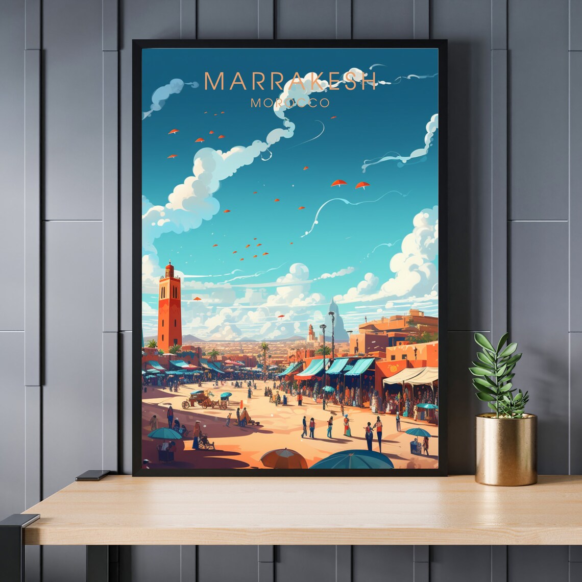 Marrakesh Morocco Jemaa el-Fnaa Medina Vintage Travel Poster