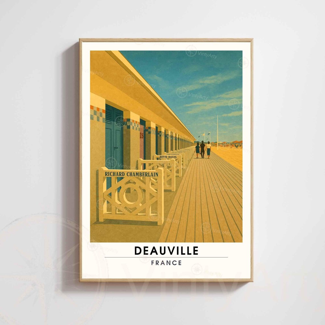 Deauville France Beach Boardwalk Vintage Cabins Normandy Poster