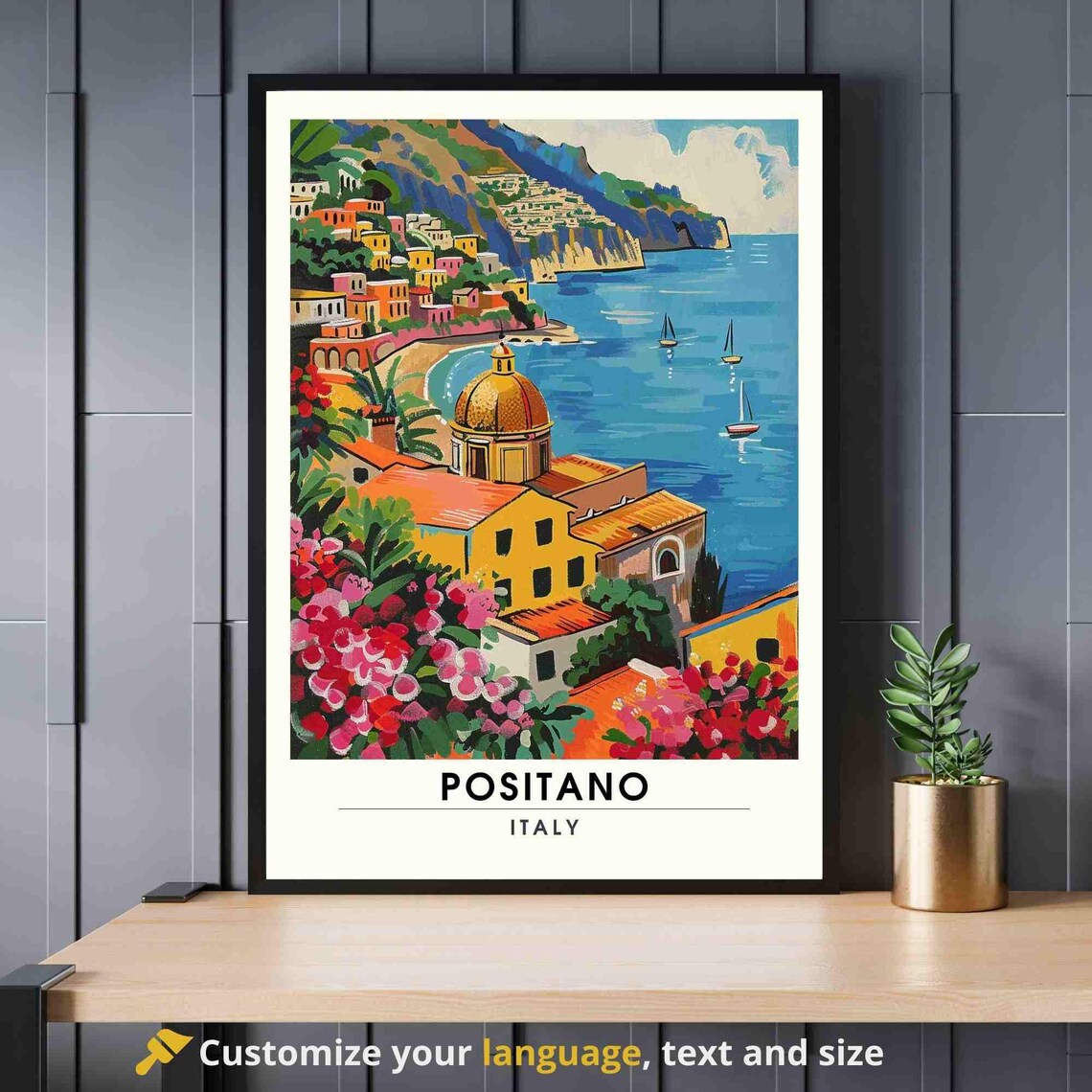 Positano Italy Amalfi Coast Cliffside Village Vintage Travel Poster