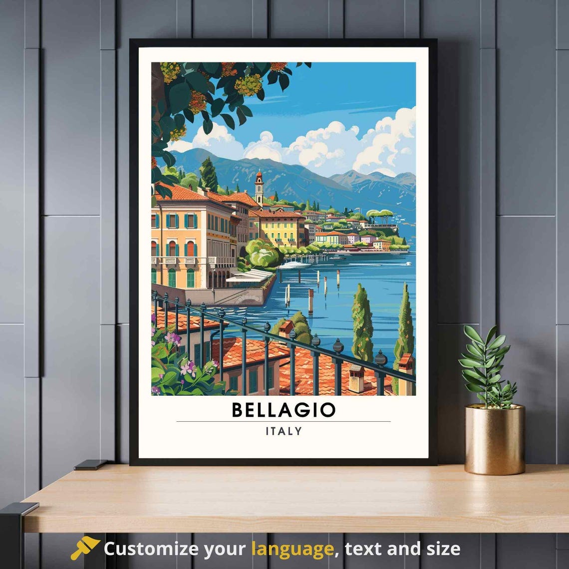 Bellagio Italy Lake Como Daytime Bell Tower Waterfront Poster