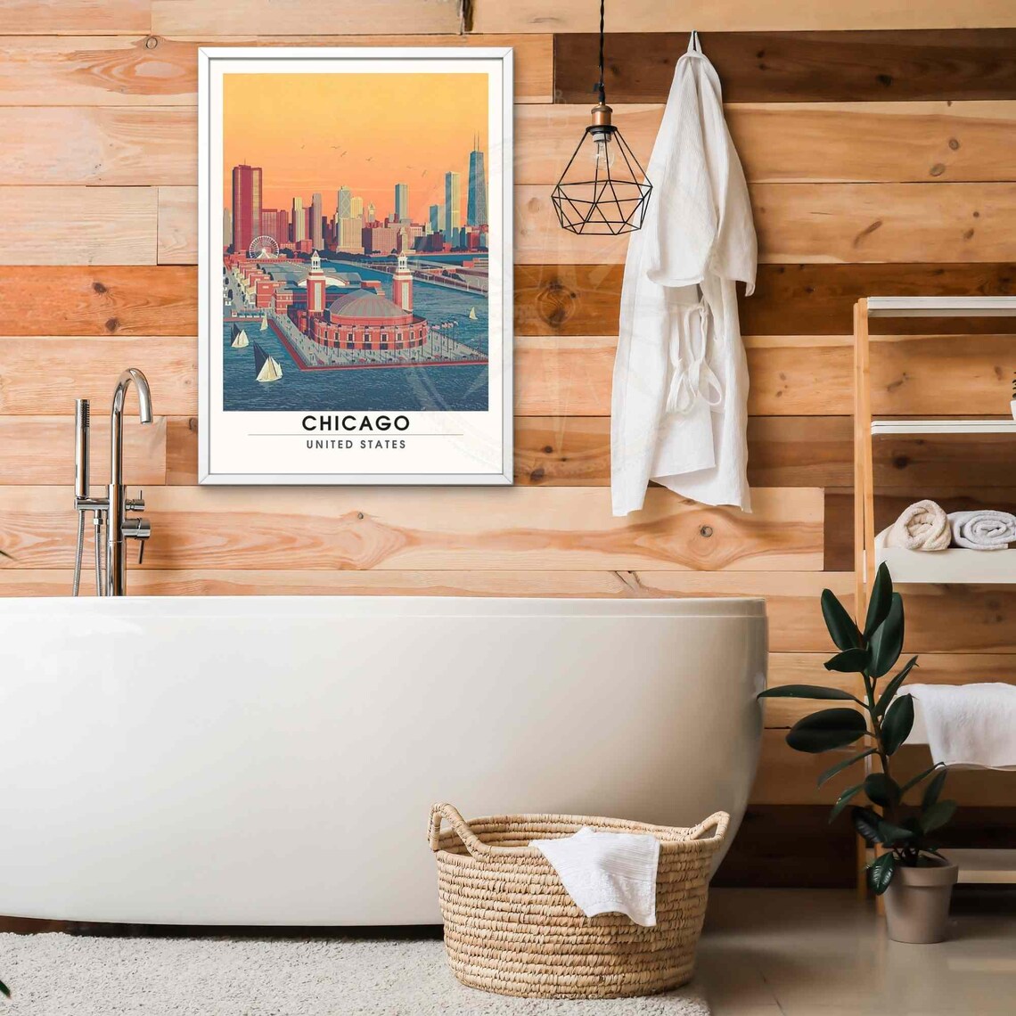 Chicago United States Navy Pier Skyline Sunset Vintage Travel Poster - Image 2