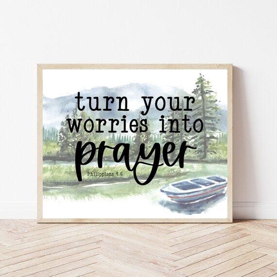 Turn Your Worries Into Prayer Philippians 46 Watercolor Lake Poster