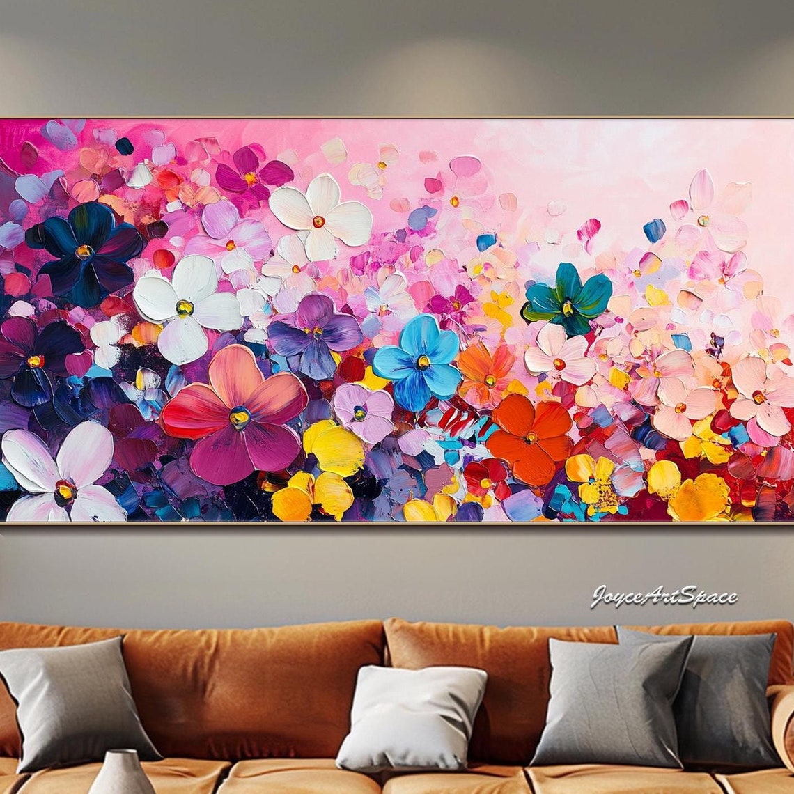 Large Floral Wall Art Pink Painting Creamy 3d Textured Oil Painting On Original Flower Oil Painting Colorful Bed Room Wall Art
