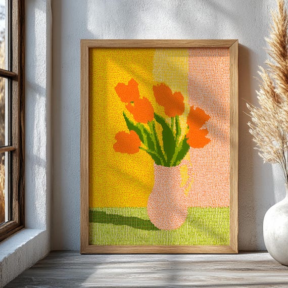 Tulip Wall Art Print Floral Vase Artwork Abstract Flower Decor Modern Botanical Painting Colorful Spring Gift Lover