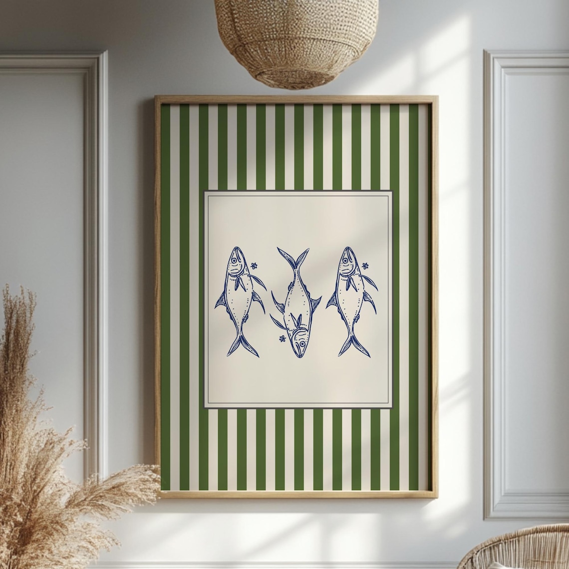 Hand Drawn Sardines Poster, Retro Coastal Kitchen Art