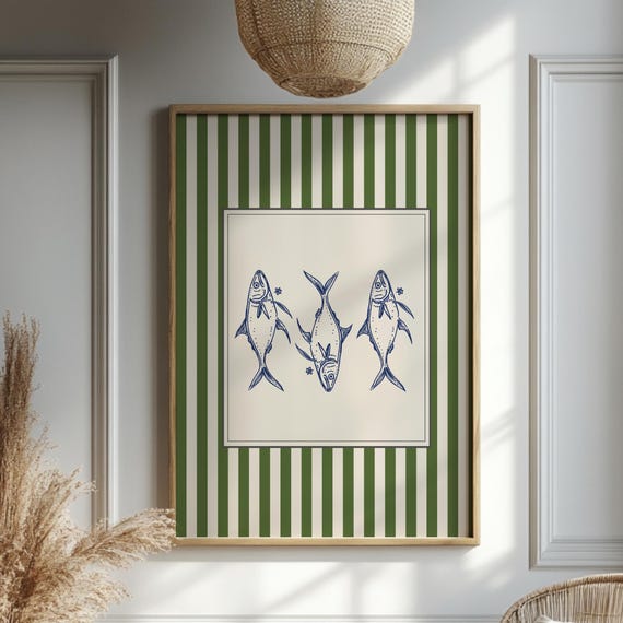 Hand Drawn Sardines Poster, Retro Coastal Kitchen Art