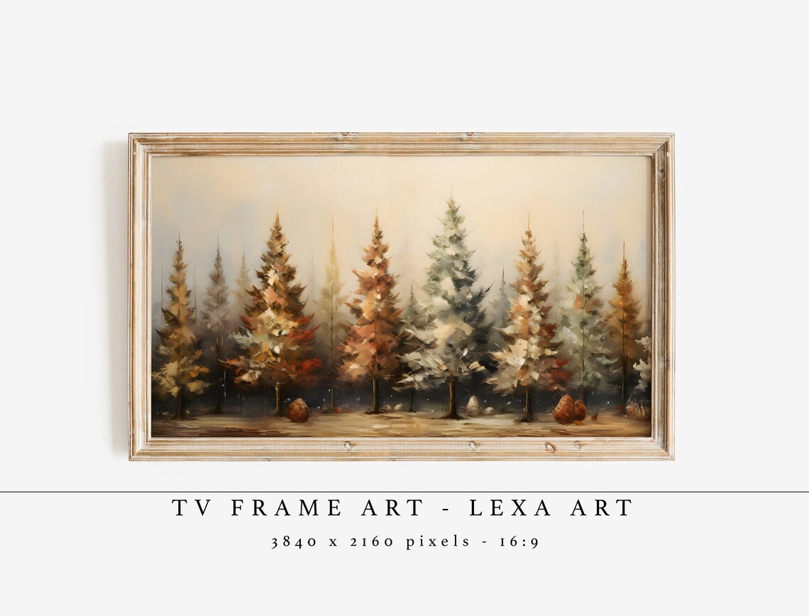 Vintage Christmas Trees Snowy Forest Rustic Holiday Samsung TV Art Print