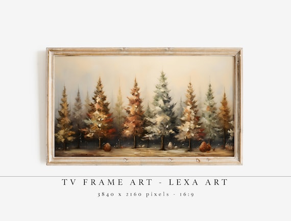 Vintage Christmas Trees Snowy Forest Rustic Holiday Samsung TV Art Print