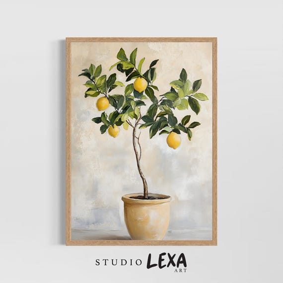 Lemon Tree Printed Wall Art Mediterranean Kitchen Decor Rustic Citrus Fruit Poster Vintage Botanical Print Country Summer Accent