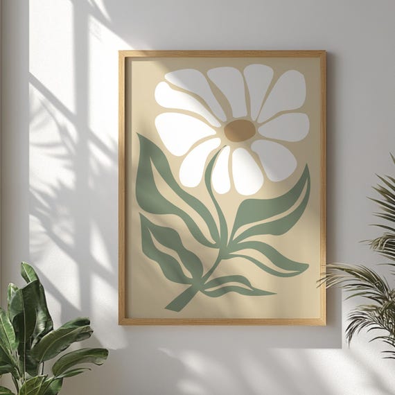 Abstract Botanical Printed Wall Art Minimalist Flower Poster Neutral Floral Room Decor Mid Century Modern Nature Home