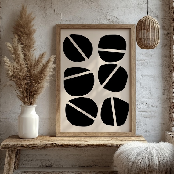 Minimalist Abstract Wall Art Print Modern Black And Beige Geometric Shapes Poster Scandinavian Artwork Bedroom Moving Gift