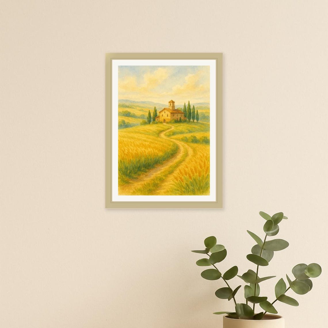 Tuscan Farmhouse In Golden Wheat Field With Cypress Trees Poster