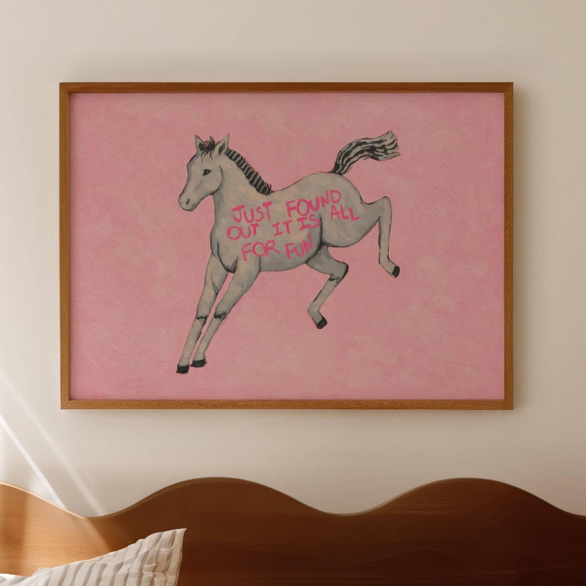 Pink Pop Art Horse Leaping Just Found Out It Is All For Fun Poster