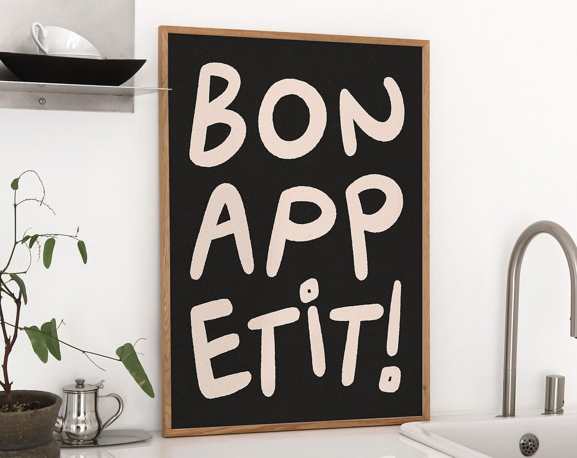 Bon Appetit Hand Lettered French Kitchen Black And White Poster